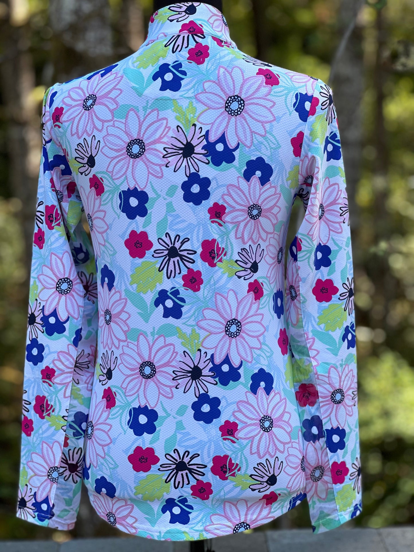 Women's golf polo - daisy print, long-sleeved sun protection shirt