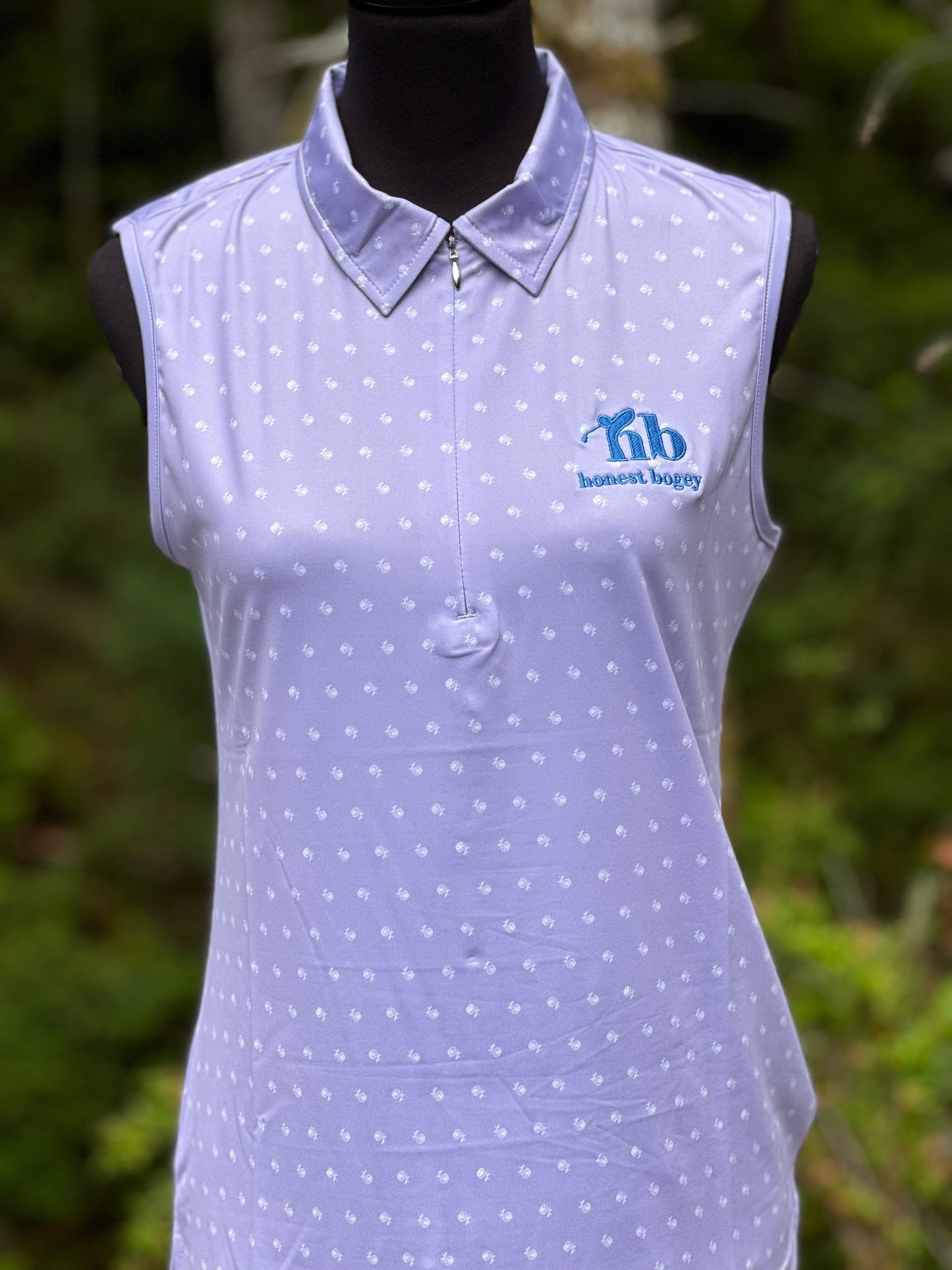 Women's golf polo - demure rose print, sleeveless